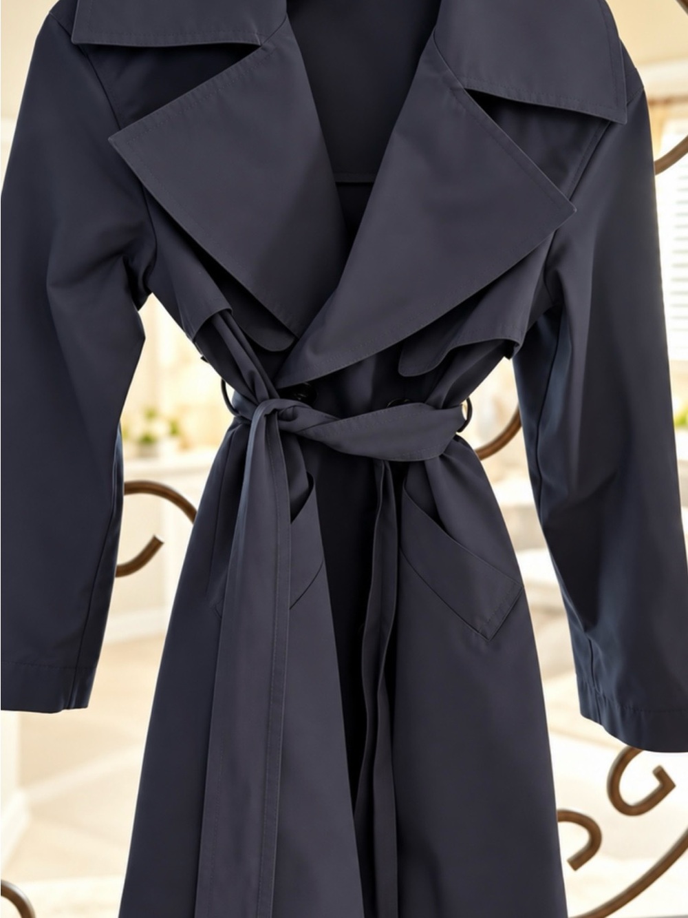 Alice + Olivia Navy Tie-Waist Trench Coat